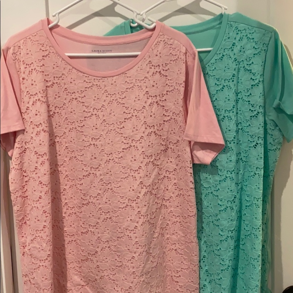 2 Tops- pink & green lace front
